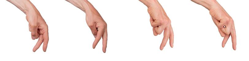 Finger walking gesture, step by step. Hand journey set isolated on white background photo