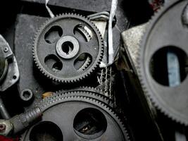 Engine gears wheels and auto parts engine machinery components at heavy industry manufacturing factory. photo