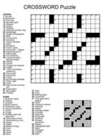 American-style crossword puzzle game with 15 x 15 squares. Includes blank crossword grid, have clues, with the solution. vector