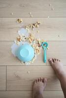 Spilled breakfast cereal on floor photo