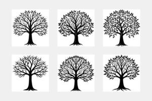 Tree with Roots Silhouette Art Collection White Background vector