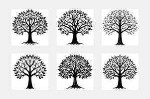 Unique Tree with Roots Silhouette White Background Artwork vector
