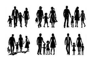 Versatile Family Walking Silhouette Set for Digital and Print Use vector