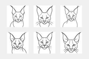 Whimsical Caracal Line Art Set for Kids to Color vector