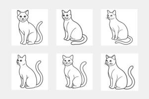 Whimsical Cat Line Art Set for Kids to Color and Enjoy vector