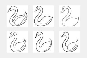 Unique swan outline icon set artwork vector