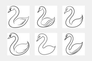 Graceful swan outline icon set artwork vector