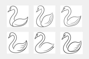 Creative swan outline icon set artwork vector