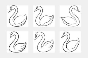 Beautiful swan outline icon set artwork vector