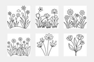 Unique meadow line art illustration set for creative projects vector