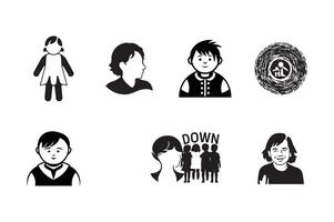 set of down syndromes silhouette logo design on white background vector