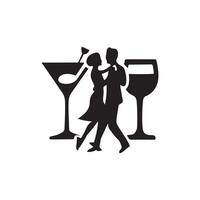 cocktail party icon, logo, , minimal design, cocktail party silhouette design black and white vector