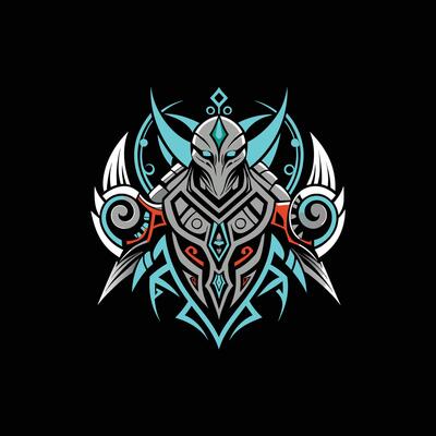 Neo tribal tattoo gothic cyber body ornament , logo, icon, silhouette, doddle design black and white