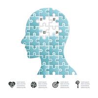 concept of mental health of alzheimer awareness infographic, graphic of head man shape combined with jigsaw pattern vector
