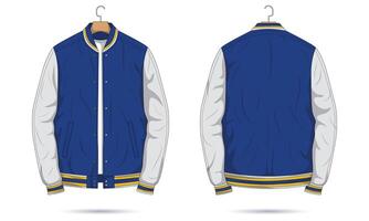Striped varsity jacket template front and back view vector
