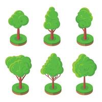 Collection of isometric cartoon trees isolated on white background vector