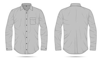 Gray collared long sleeve button down shirt template front and back view vector