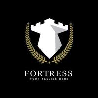 White fortress logo design representing security and strength vector