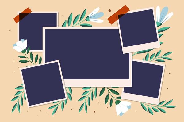 collage frame illustration with flower and leaves ornament