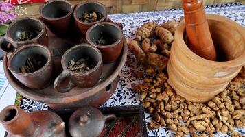 Various types of herbs for Jamu drink ingredients photo