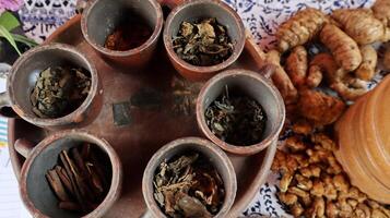 Various types of herbs for Jamu drink ingredients photo