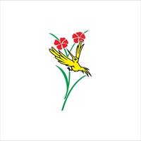 Canaries look for food from red flower essence. It can be used as graphic design vector