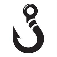 Fishing hook icon, silhouette on white background, simple hook silhouette vector