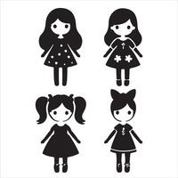 Doll silhouette icon black page for kids. illustration of doll silhouette icon black page isolated on white background vector