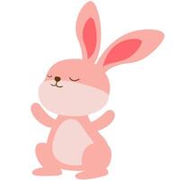 Cute pink rabbit cartoon standing with hands raised in a relaxed happy pose. illustration. vector