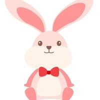 Illustration of pink rabbit cartoon with red bow vector