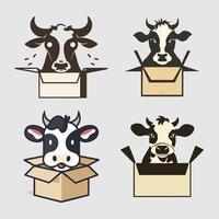 Cows in a box. illustration of farm animals in a box. vector