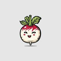 Cute radish cartoon character. illustration on grey background. vector