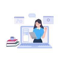 Learning online or digital e-learning studying process vector