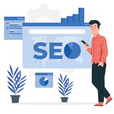 illustration of SEO or Search Engine Optimization Concept for website search results