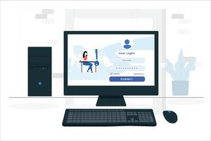 Woman creating new account with login and secure password. Registration user interface. Users register online. vector
