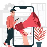 A man with concept of broadcast information on social media with phone screen vector