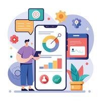 Mobile online data monitoring, analysis and management illustrations vector