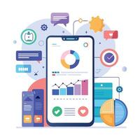 Mobile online data monitoring, analysis and management illustrations vector