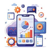 Mobile online data monitoring, analysis and management illustrations vector