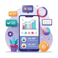 Mobile online data monitoring, analysis and management illustrations vector