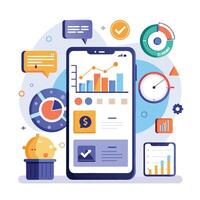 Mobile online data monitoring, analysis and management illustrations vector
