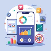 Mobile online data monitoring, analysis and management illustrations vector