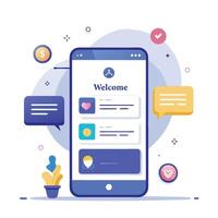 Illustration welcome message of Mobile wireframe idea with Showcasing various UI elements vector