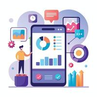 Mobile online data monitoring, analysis and management illustrations vector