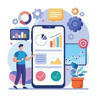 Mobile online data monitoring, analysis and management illustrations vector