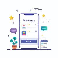 Illustration welcome message of Mobile wireframe idea with Showcasing various UI elements vector