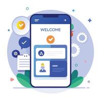 Illustration welcome message of Mobile wireframe idea with Showcasing various UI elements vector
