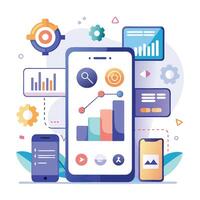 Mobile online data monitoring, analysis and management illustrations vector