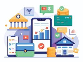 Digital Mobile Trends Analysis. smartphone displaying analytics data vector