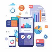 Mobile online data monitoring, analysis and management illustrations vector